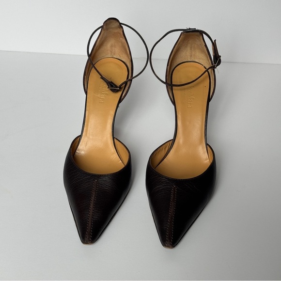 Max Mara Genuine Leather Brown Pointed Toe Ankle Stap Heels - Size 38 (7.5) - Picture 3 of 11